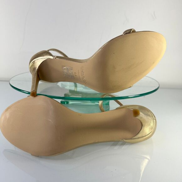 Rachel Zoe Ema Stiletto Heels Metallic Gold Ankle Strap Leather - Picture 7 of 8